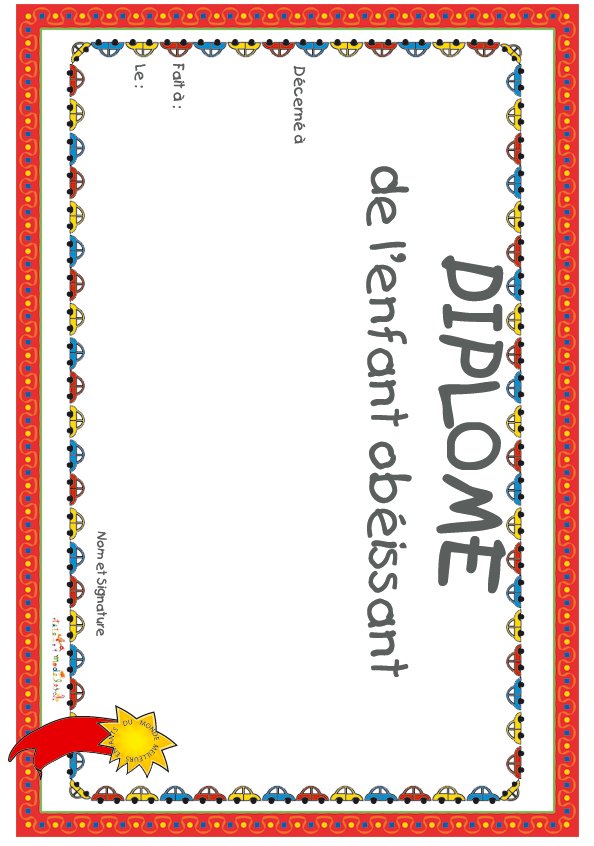diplome enfant obeissant voitures
