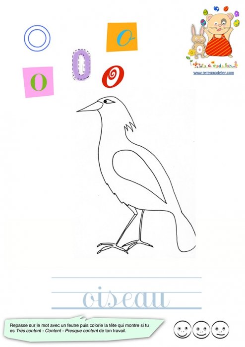 o comme oiseau imagier des lettres en minuscules