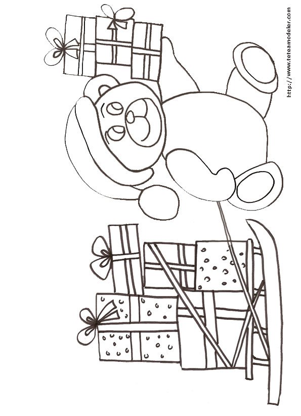 Coloriage de l'ours et le tra&icirc;neau de cadeaux
