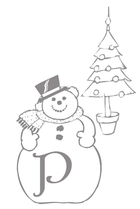 Coloriage alphabet bonhomme de neige : lettre "P"
