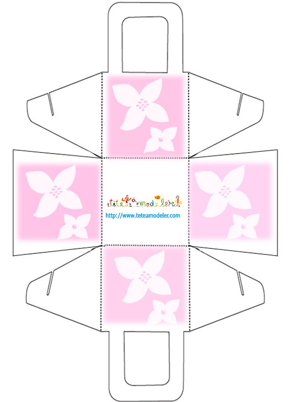 Modèle du Panier à dragées 2 fleurs blanches et fond rose