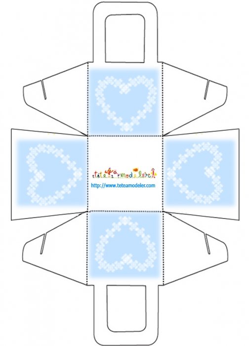 Panier à dragées aux coeurs blancs sur bleu
