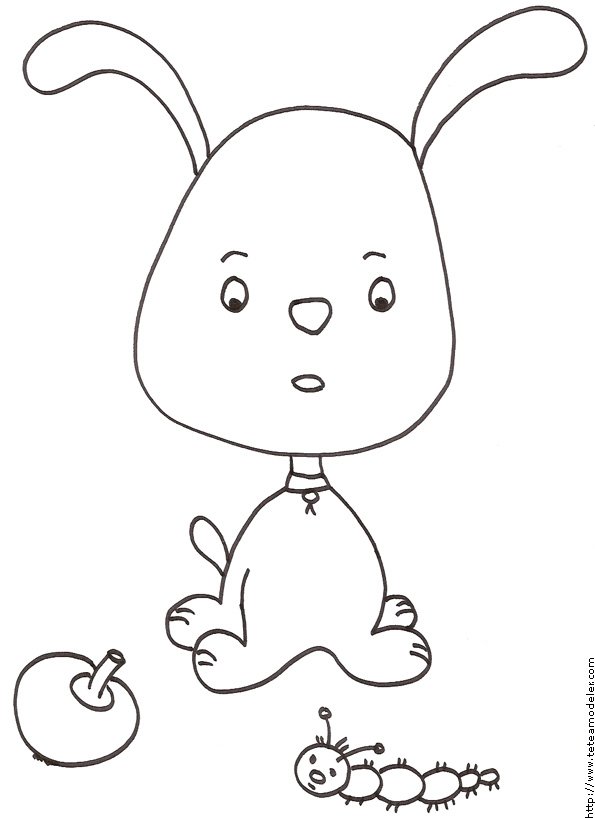 Coloriage du petit chien tout mignon et la chenille
