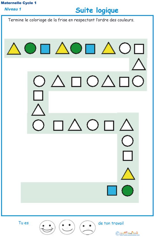 Imprimer l'exercice 2 : Suite logique pour les enfants de PS maternelle exercice
