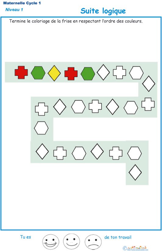 Suite logique pour les enfants de Petite Section de maternelle exercice 3 &agrave; imprimer
