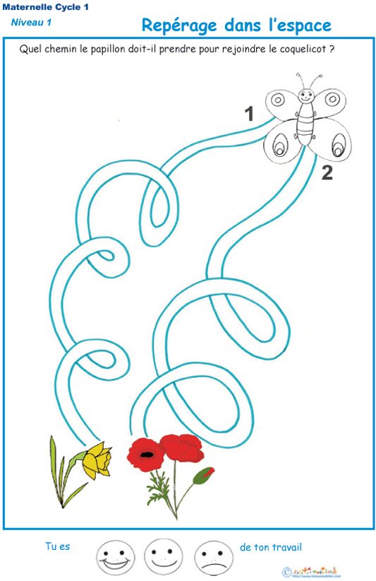 Imprimer l'exercice 4 pour apprendre le rep&eacute;rage dans l'espace en Petite Section de maternelle
