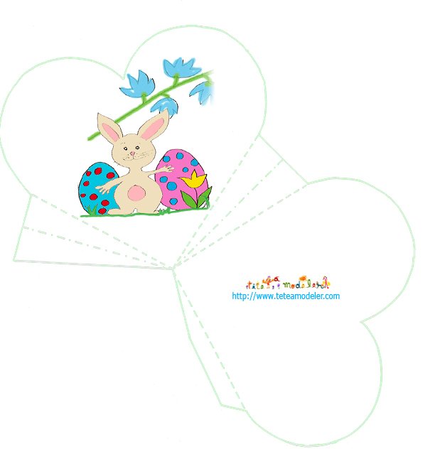 mod&egrave;le de pochette coeur &agrave; bonbon d&eacute;cor&eacute;e d'un lapin
