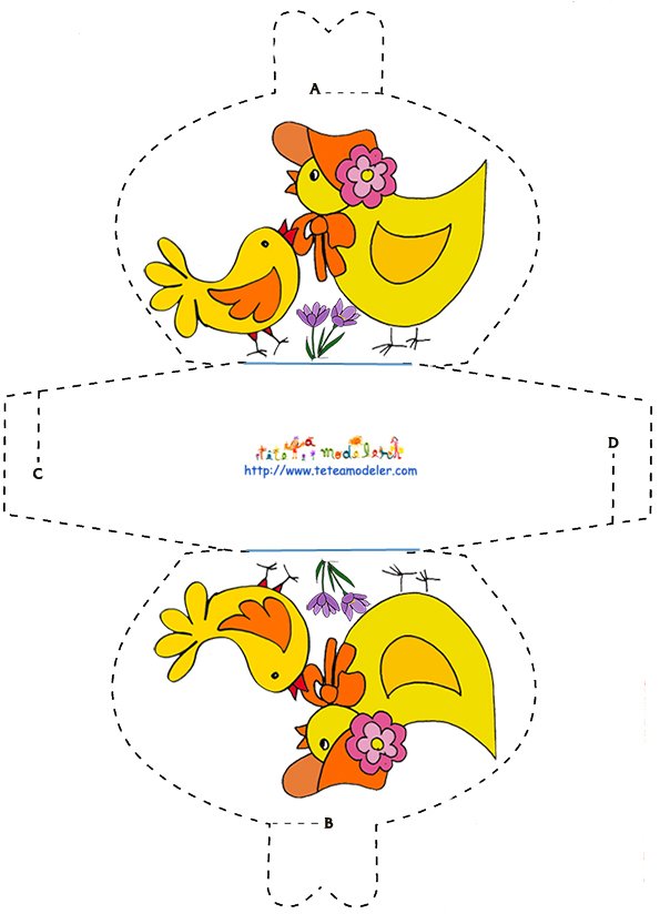 Mod&egrave;le pochette cadeau d&eacute;cors poule et poussin
