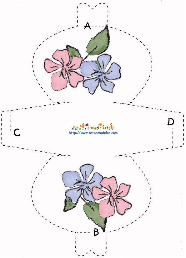 Imprimer le mod&egrave;le de pochette &agrave; cadeau fleurs rose et bleue
