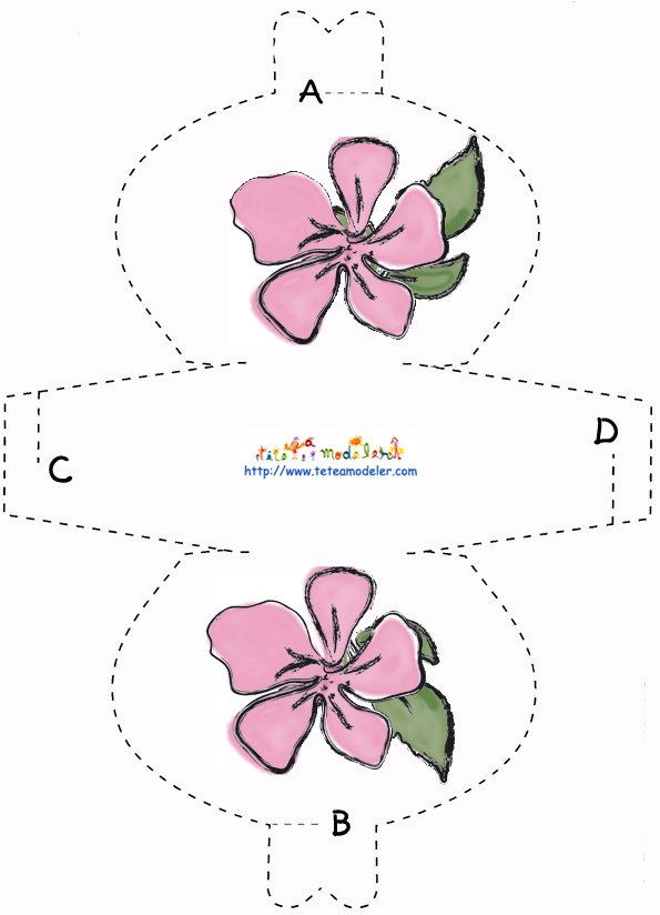 Imprimer le mod&egrave;le de pochette &agrave; cadeau fleur rose et feuille
