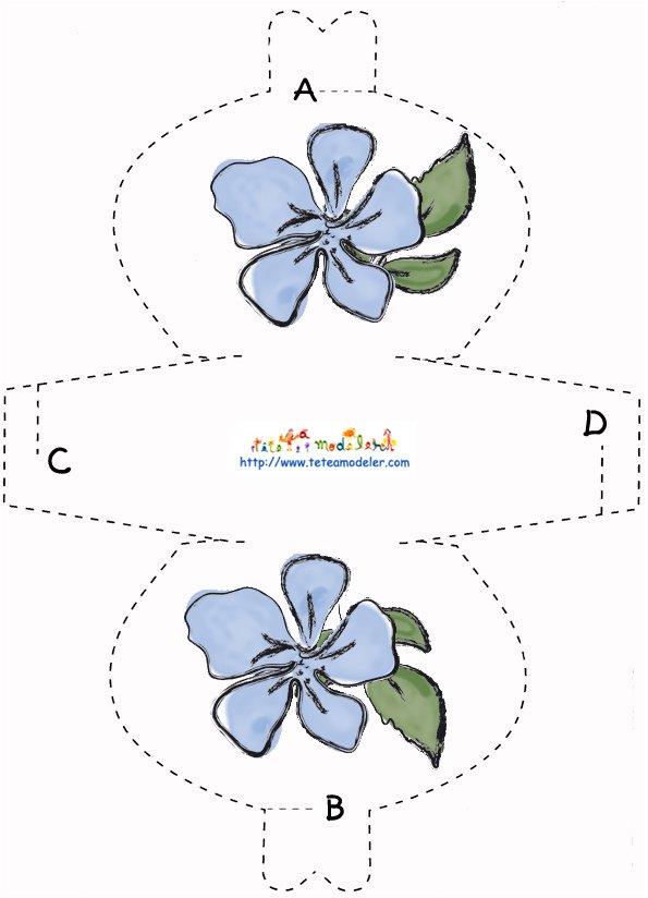 Imprimer le mod&egrave;le de pochette &agrave; cadeau fleur bleue et feuille