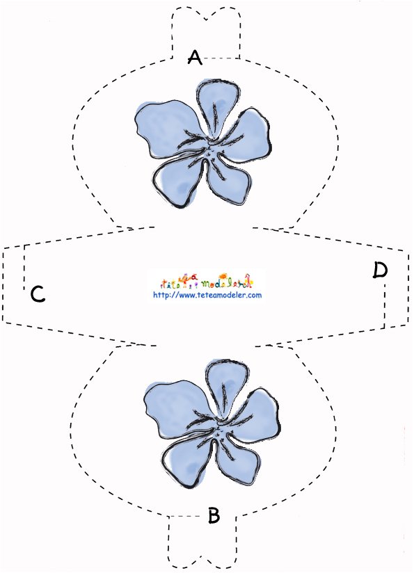 Imprimer le mod&egrave;le de pochette &agrave; cadeau grosse fleur bleue
