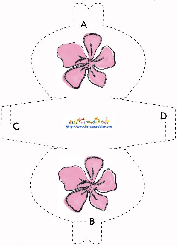 Imprimer le mod&egrave;le de pochette &agrave; cadeau grosse fleur rose
