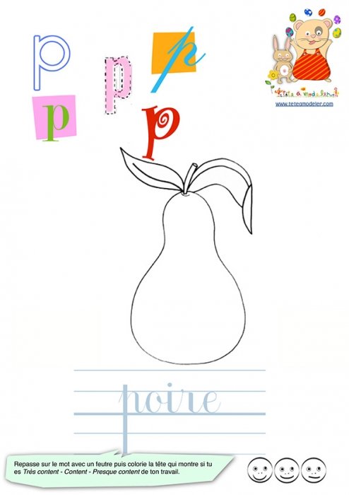 P de poire imagier des lettres en minuscules à imprimer