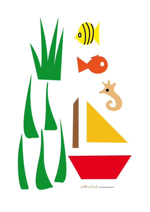 Gabarit carte pop up mer poissons voilier algues
