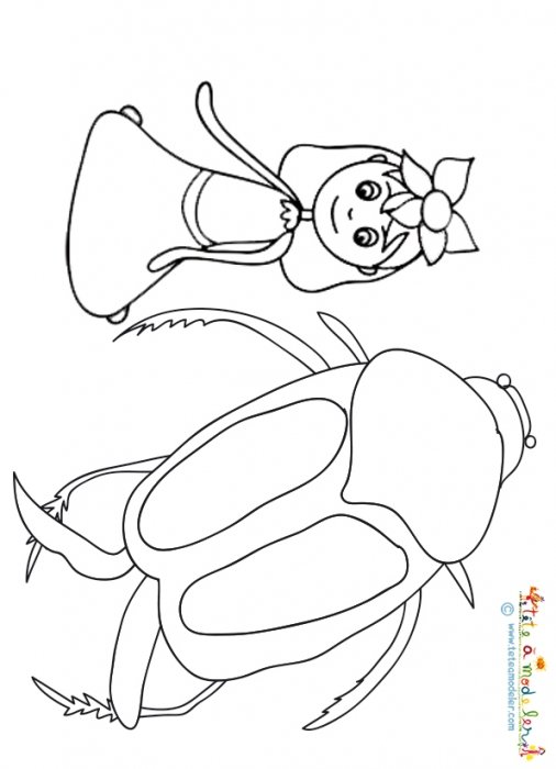 Coloriage de Poucette et du hanneton