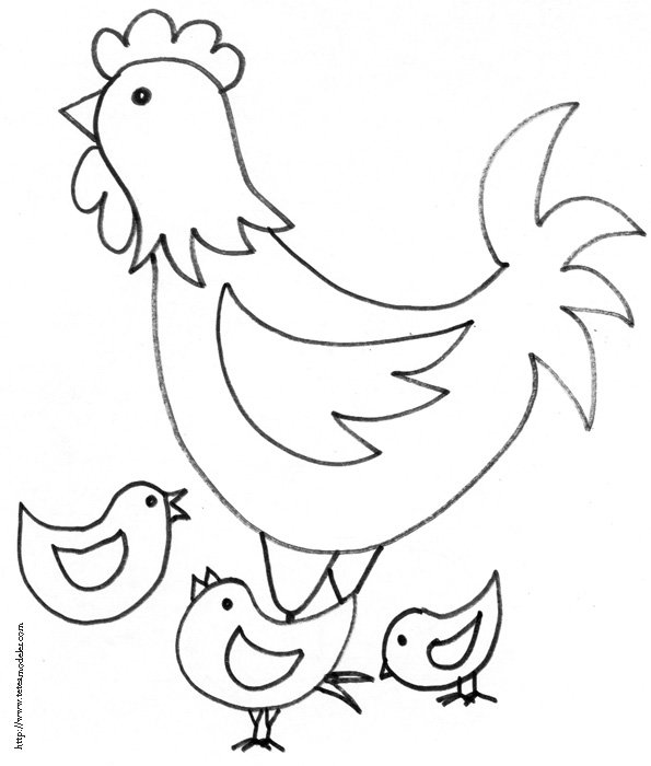 coloriage de la ferme : la poule entour&eacute;e des poussins 
