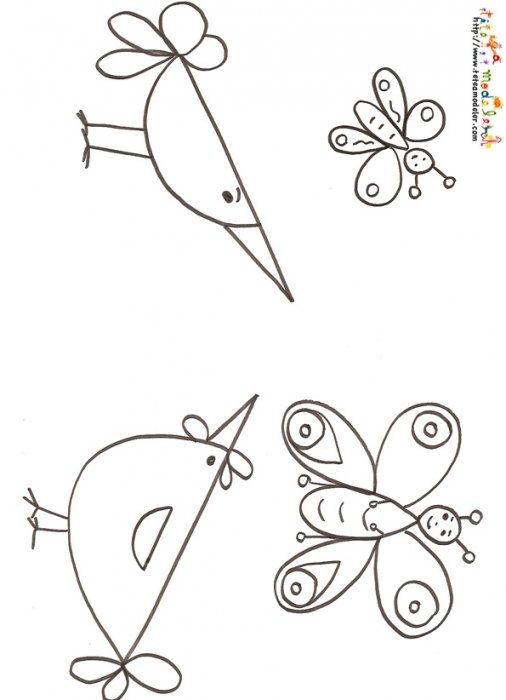 Coloriage petite poule et oiseau