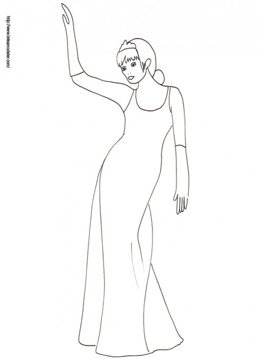 Coloriage de la princesse en robe du soir