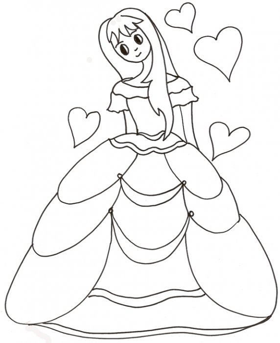 coloriage de princesse et les coeurs - dessin 5