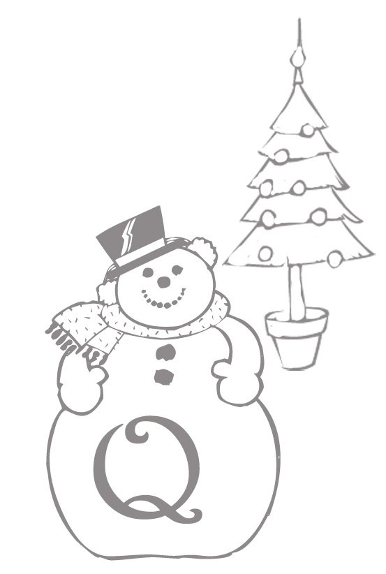 Coloriage alphabet bonhomme de neige : lettre "Q"
