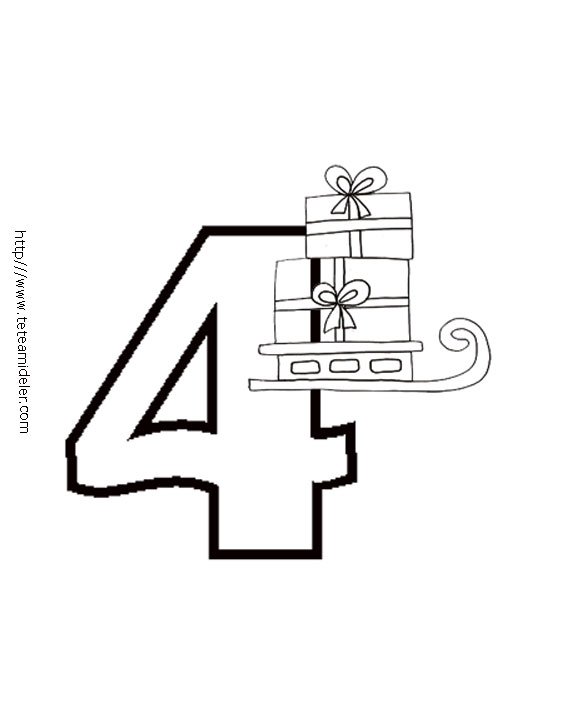 Coloriage des chiffres de No&euml;l : 4
