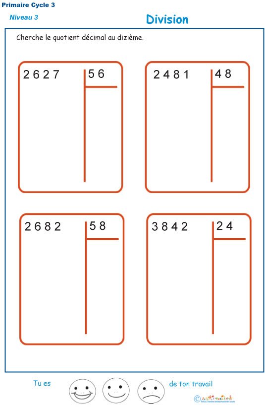 Imprimer l'exercice 2 : calcul du quotient d&eacute;cimal au dizi&egrave;me
