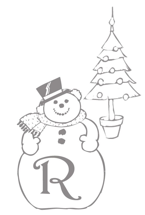 Coloriage alphabet bonhomme de neige : lettre "R"
