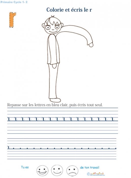 Ecrire et colorier la lettre r de l'alphabet en cursif