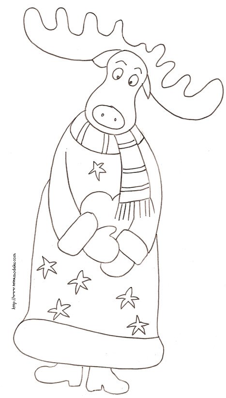 coloriage du renne en manteau 
