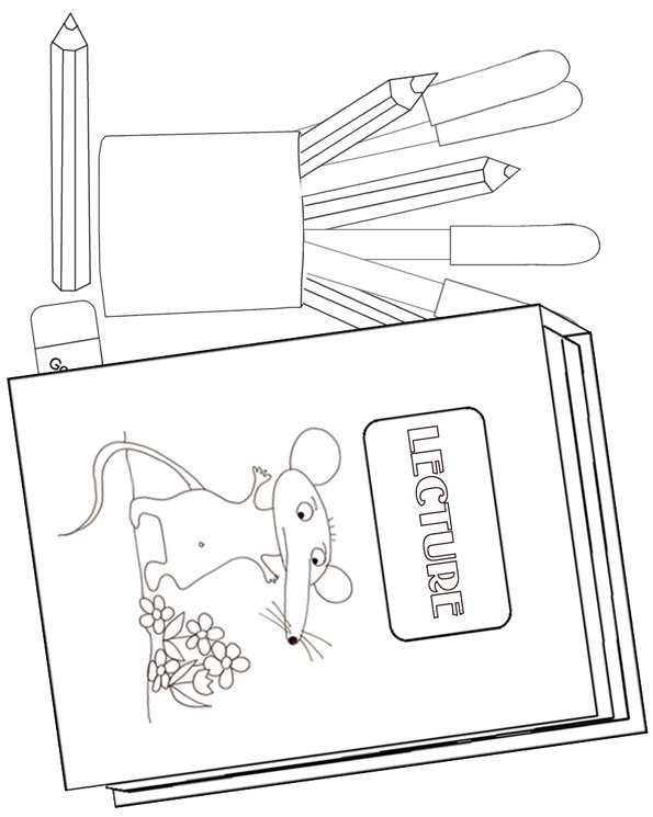 coloriage d'un livre de lecture et pot de crayons pour la rentr&eacute;e scolaire
