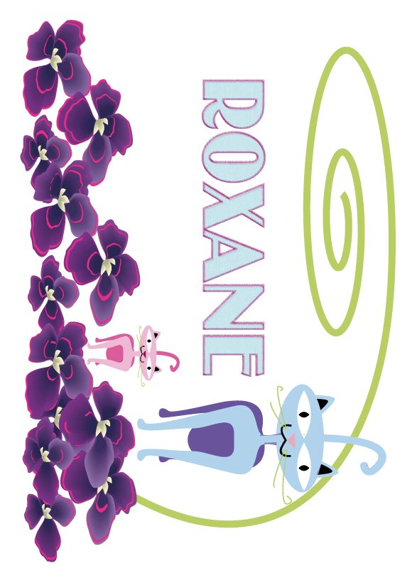image prenom Roxane entour&eacute; de chats et de fleurs
