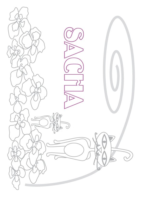 coloriage des lettres du pr&eacute;nom Salom&eacute; entre chats et fleurs
