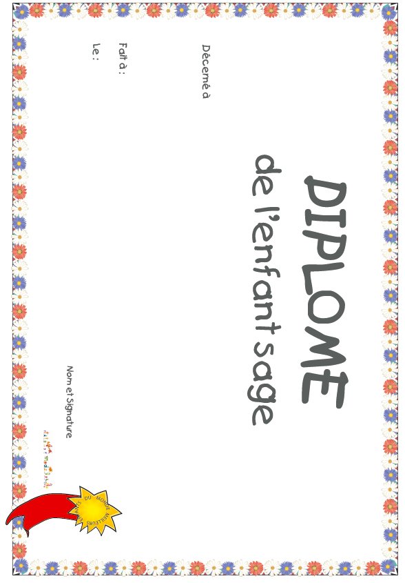 diplome enfant sage petites fleurs 
