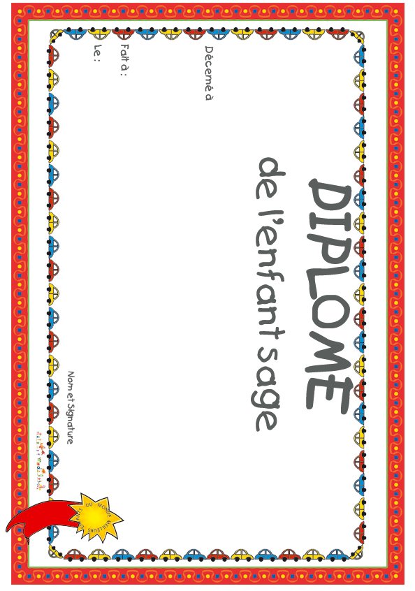 diplome enfant sage voitures
