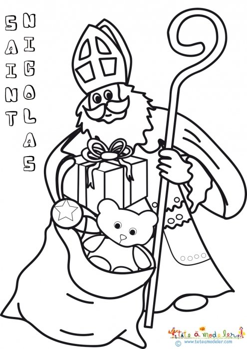 Saint Nicolas sort les cadeaux de son sac