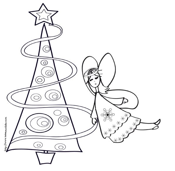 Coloriage du  sapin de No&euml;l et de l'ange
