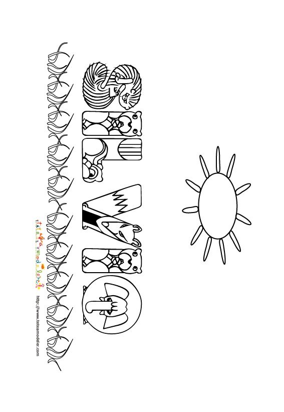 coloriage du prenom silvio ecrit avec des lettres en forme d'animaux
