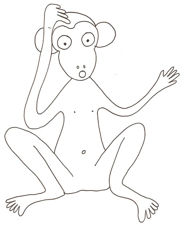 coloriage d'un singe qui se tient la t&ecirc;te 

