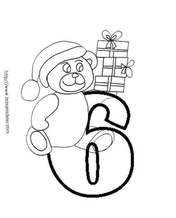Coloriage des chiffres de No&euml;l : 6
