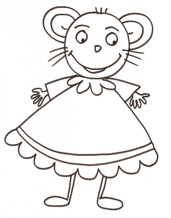 coloriage d'une souricette en robe