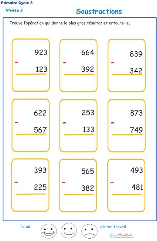 Imprimer des soustractions exercice 1 
