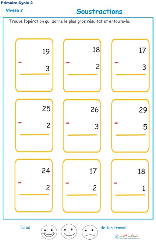 Imprimer la fiche 2 des soustraction niveau 2
