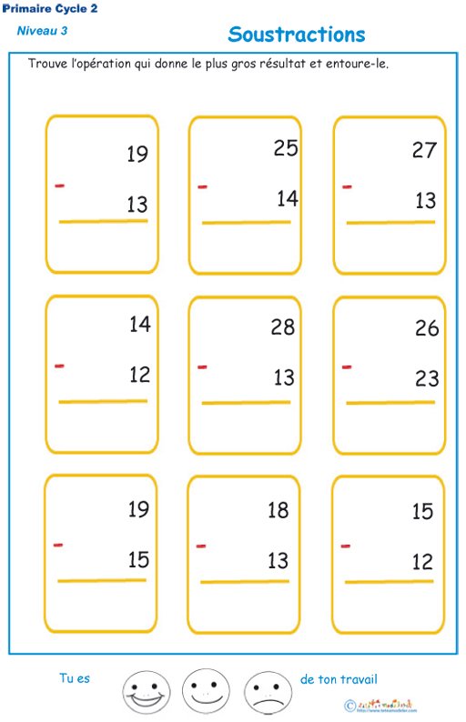 Imprimer la fiche 1 de soustraction niveau 3 
