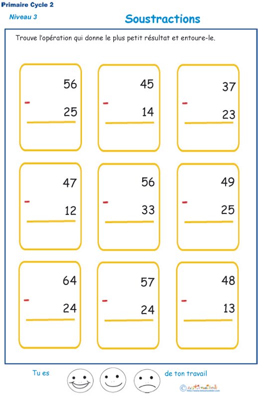 Imprimer la fiche 2 de soustraction niveau 3 
