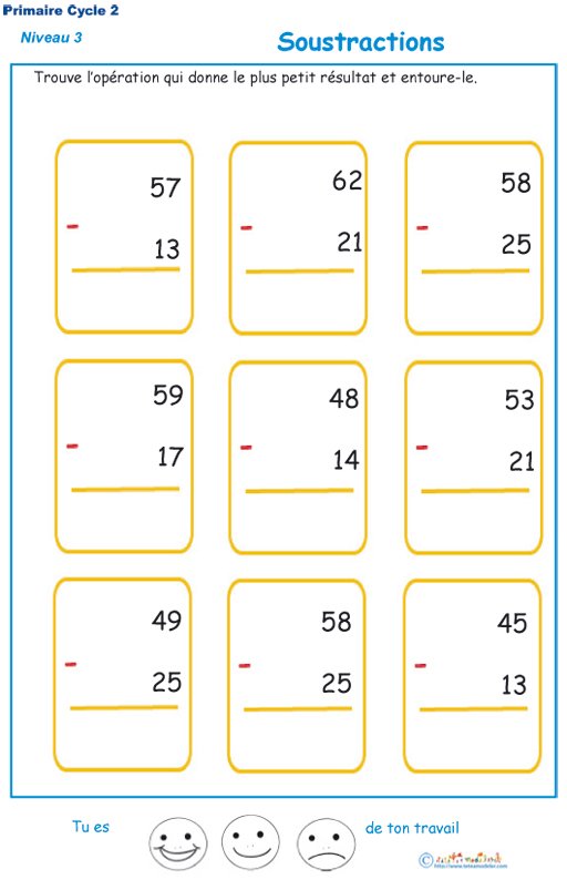 Imprimer l'exercice 3 de soustractions niveau 3 
