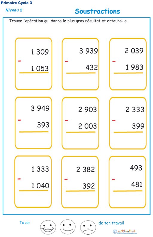 Imprimer des soustractions exercice 2
