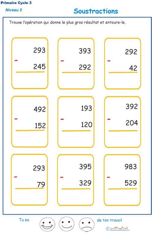 Imprimer des soustractions exercice 3
