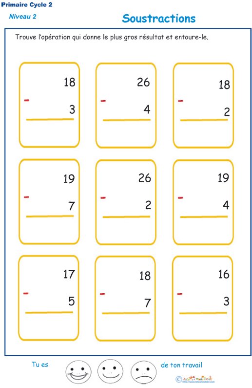 Imprimer la fiche 1 des soustraction niveau 2
