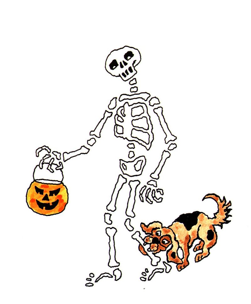Coloriage d'Halloween pour menus squelette

